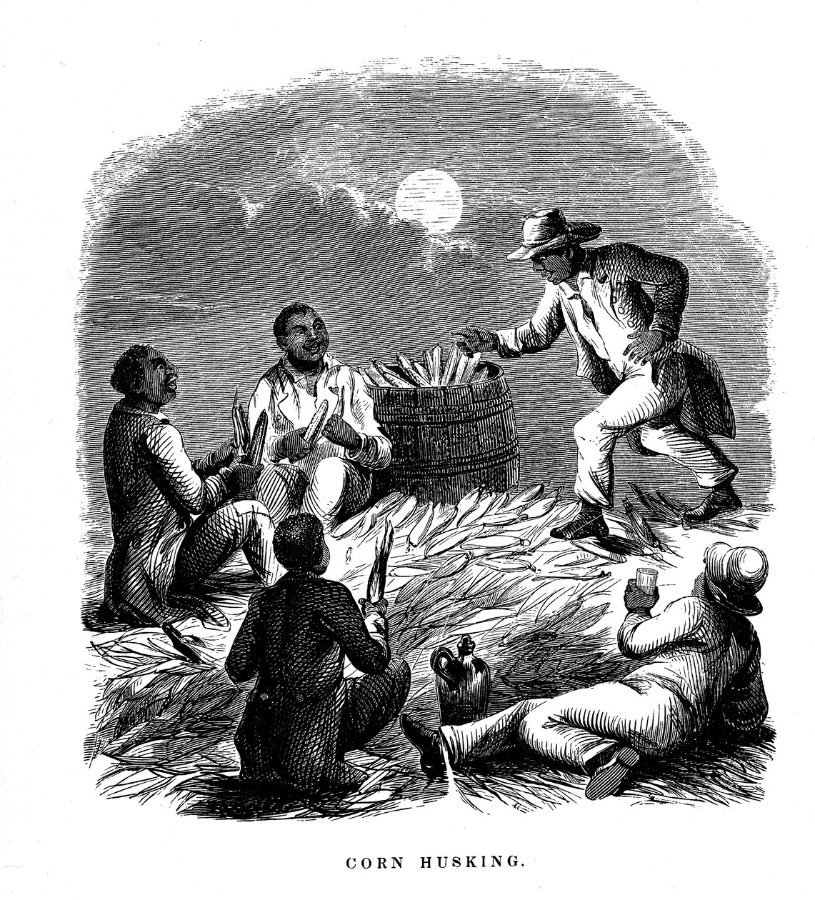 Łuskanie kukurydzy, czarni robotnicy łuskający kukurydzę, południowe Stany Zjednoczone, ok. 1850 r autorstwa Unbekannt
