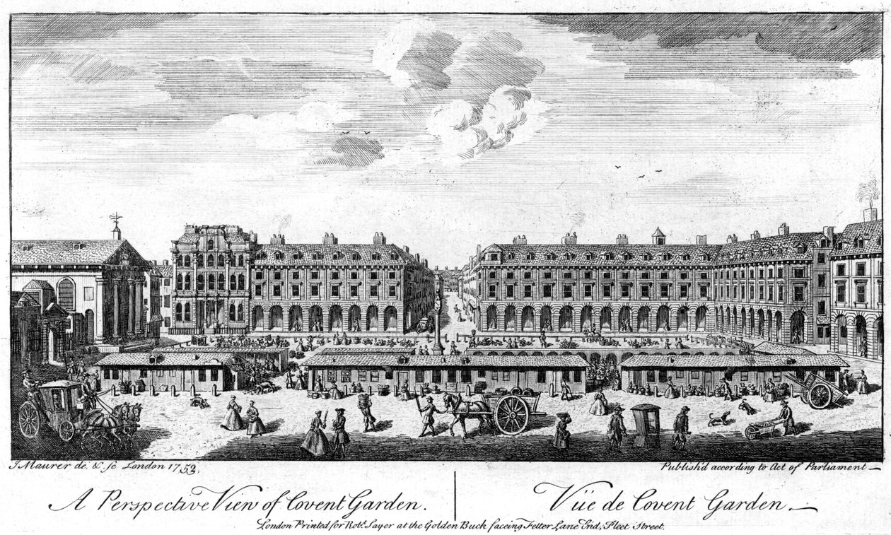 Covent Garden, Londyn, pokazujące stragany na środku placu, 1753 autorstwa Unbekannt