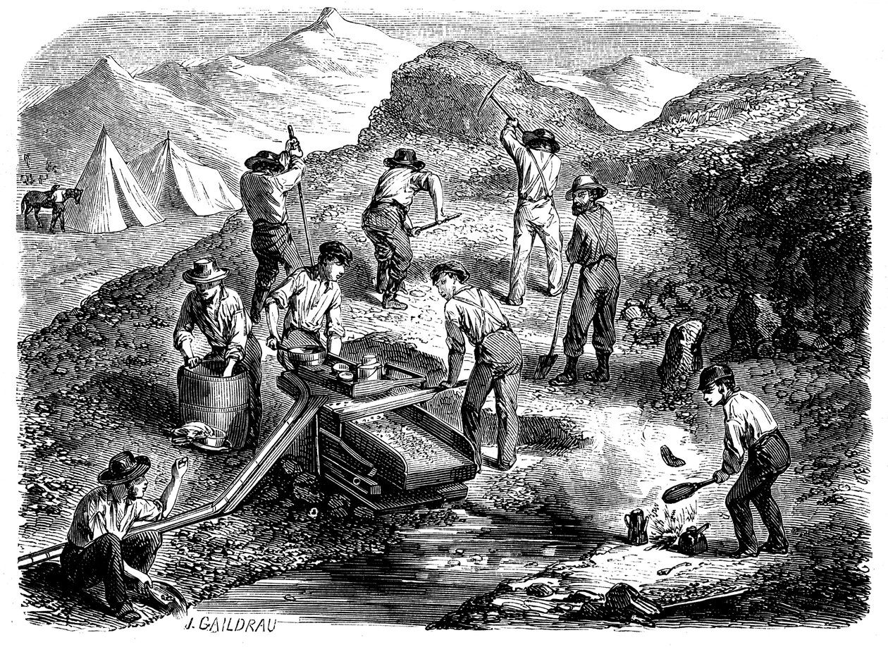 Kołysanie się po złoto na kalifornijskich polach złota, 1849 autorstwa Unbekannt