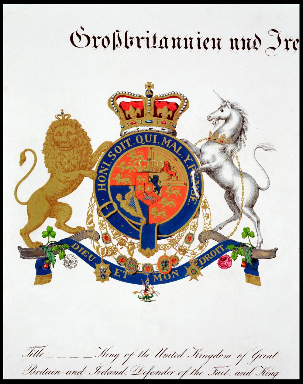 Herb króla Zjednoczonego Królestwa Wielkiej Brytanii i Irlandii oraz Hanoweru, XIX w. autorstwa Unbekannt