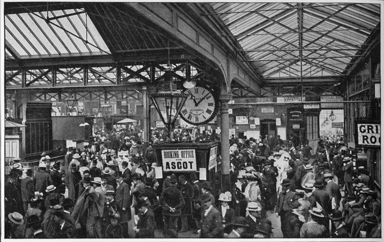 Tłumy na stacji Waterloo zmierzające do wyścigów Ascot, Londyn, ok. 1900 1901 r. autorstwa Unbekannt