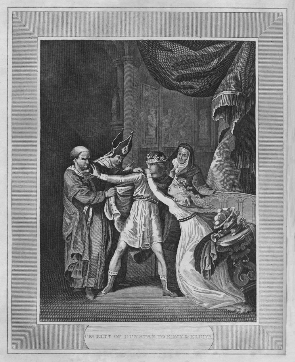 Okrucieństwo Dunstana wobec Edwy i Elgivy, 1838 autorstwa Unbekannt