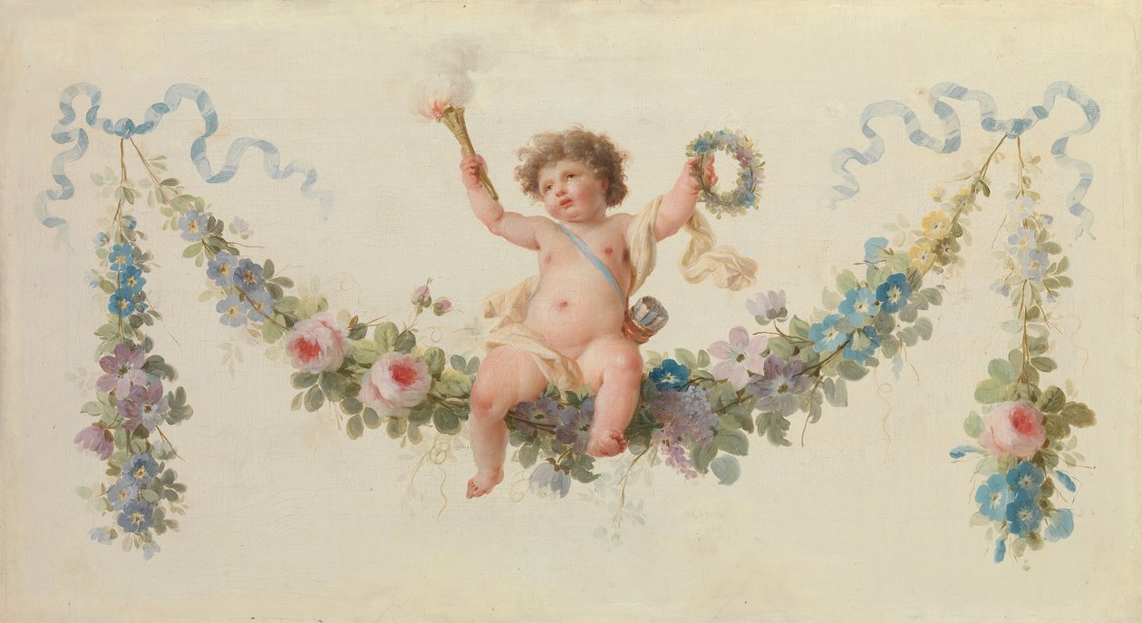 Kupidyn siedzący na girlandzie, 1770-90. autorstwa Unbekannt