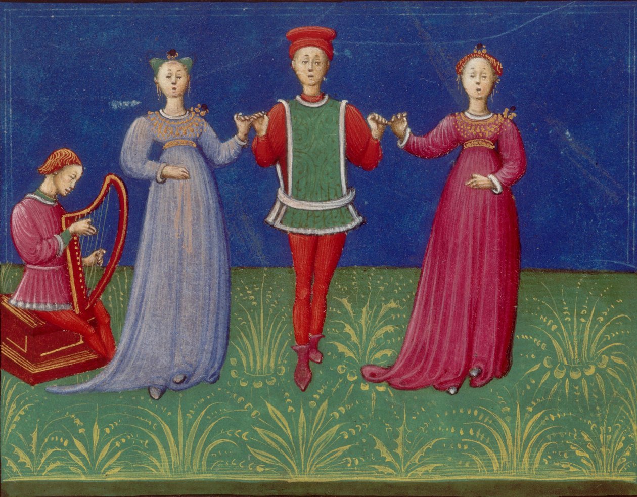 Zajęcia taneczne. Od: De pratica seu arte tripudii O praktyce lub sztuce tańca, 1463. autorstwa Unbekannt