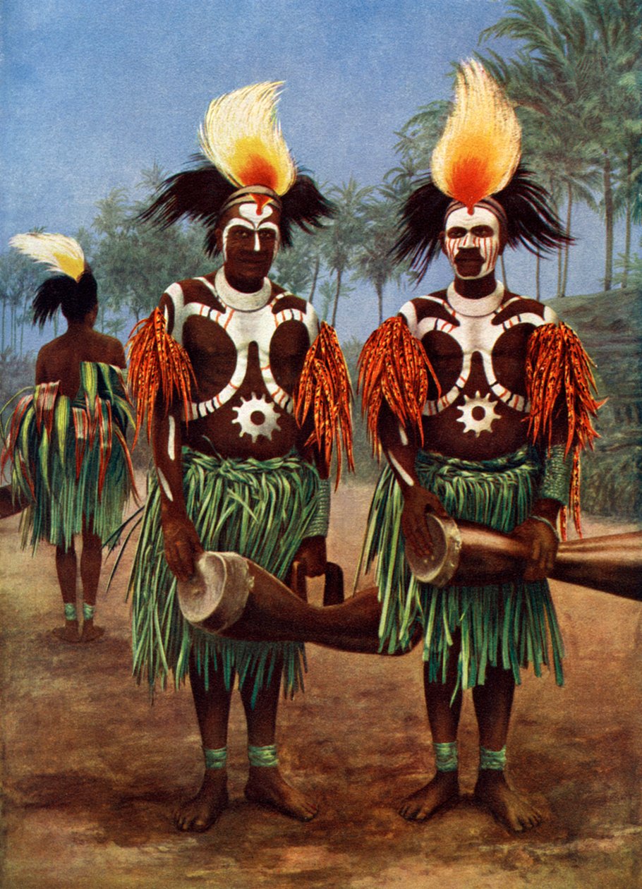 Tancerze z regionu Fly River, Papua Nowa Gwinea, 1920 autorstwa Unbekannt
