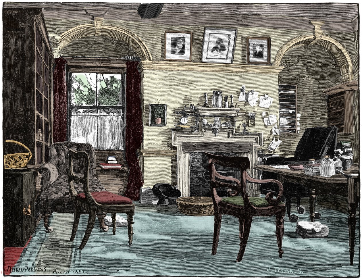 Studia Darwina w Down House, jego domu w pobliżu Beckenham w hrabstwie Kent, 1883 r. autorstwa Unbekannt