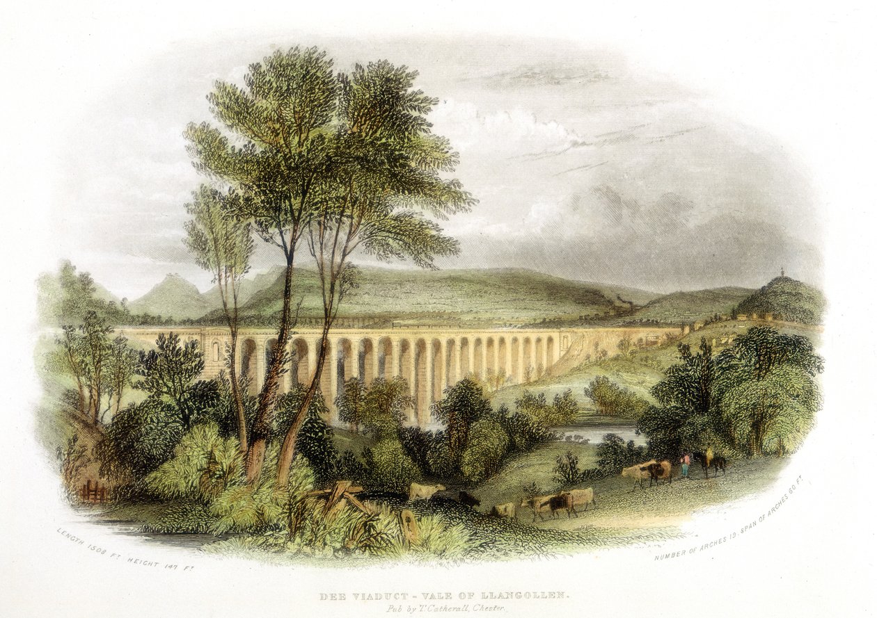 Wiadukt Dee, Vale of Llangollen, na Shrewsbury, Wales and Chester Railway c1848 autorstwa Unbekannt