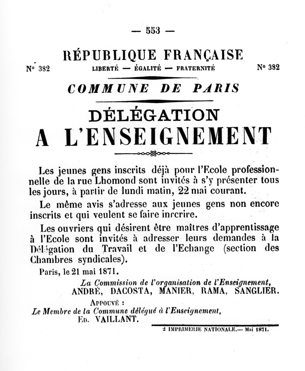 Delegacja a LEnseignement, z francuskich plakatów politycznych Komuny Paryskiej, maj 1871 autorstwa Unbekannt