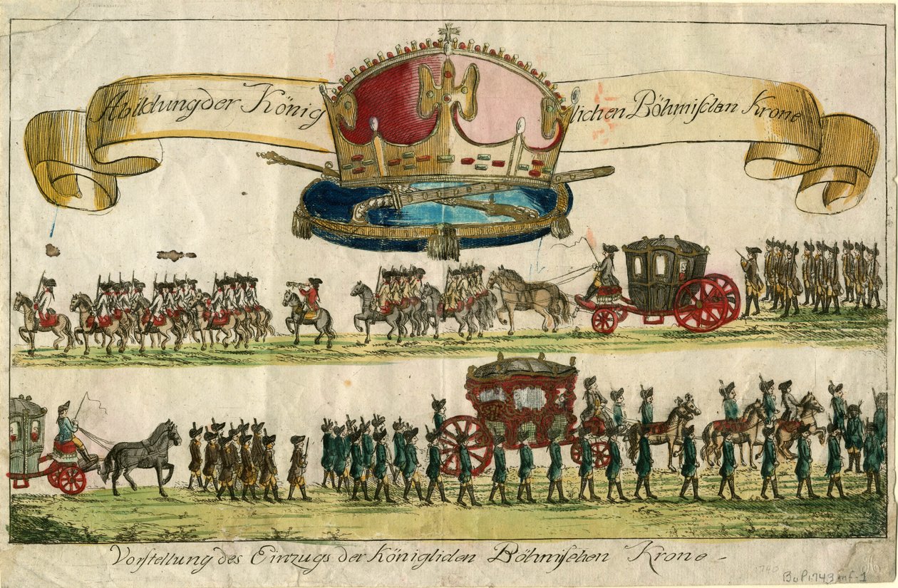 Wizerunek Królewskiej Korony Czeskiej: Przedstawienie wpisu Królewskiej Korony Czeskiej, 1743 r. autorstwa Unbekannt