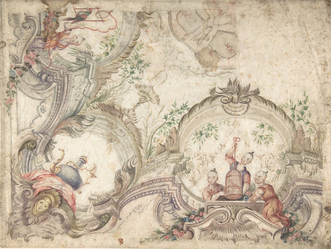 Projekt dekoracji sufitu z Chinoiseries, 1725-75. autorstwa Unbekannt