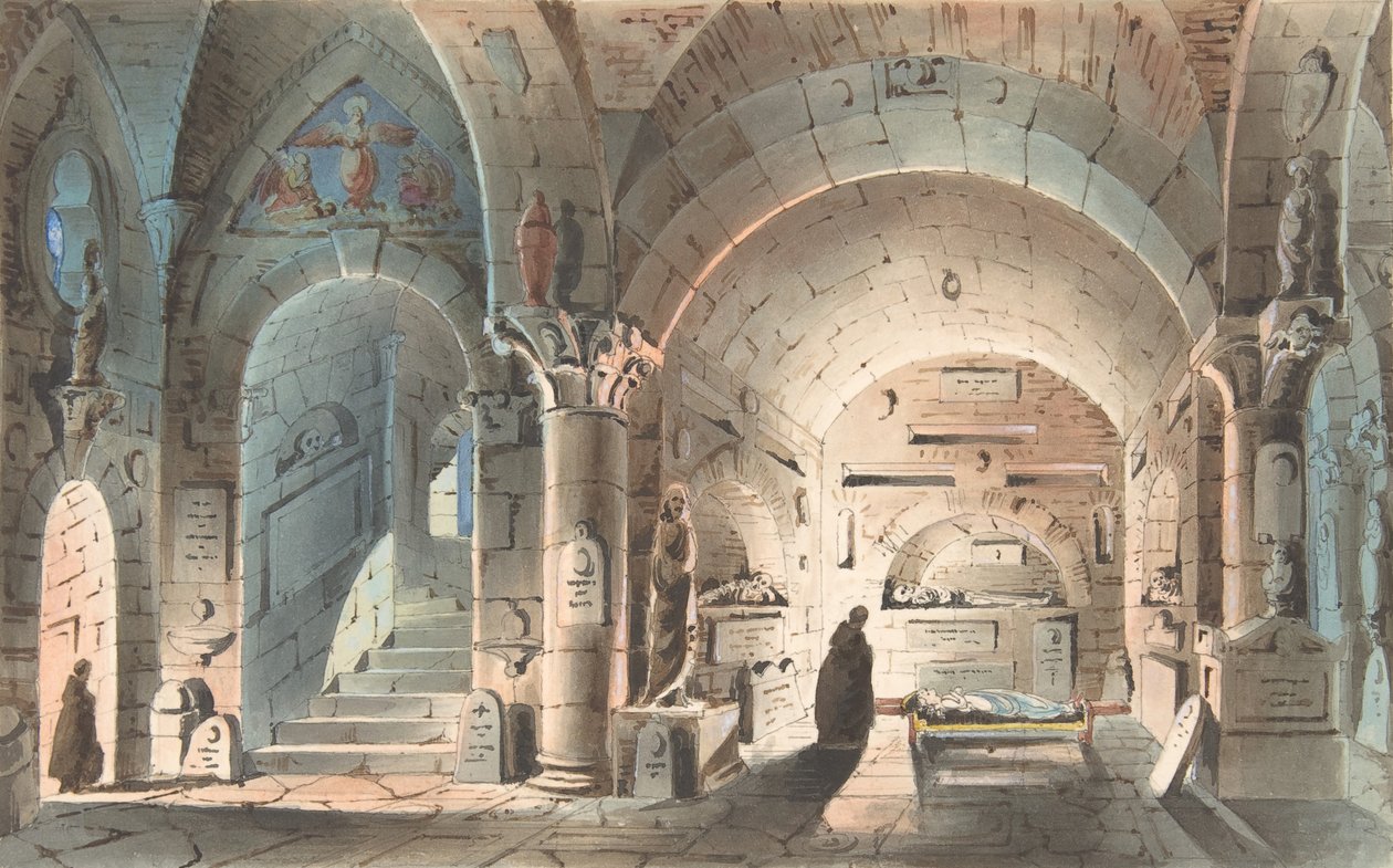 Projekt scenografii: Scena z krypty, 1830-40. autorstwa Unbekannt