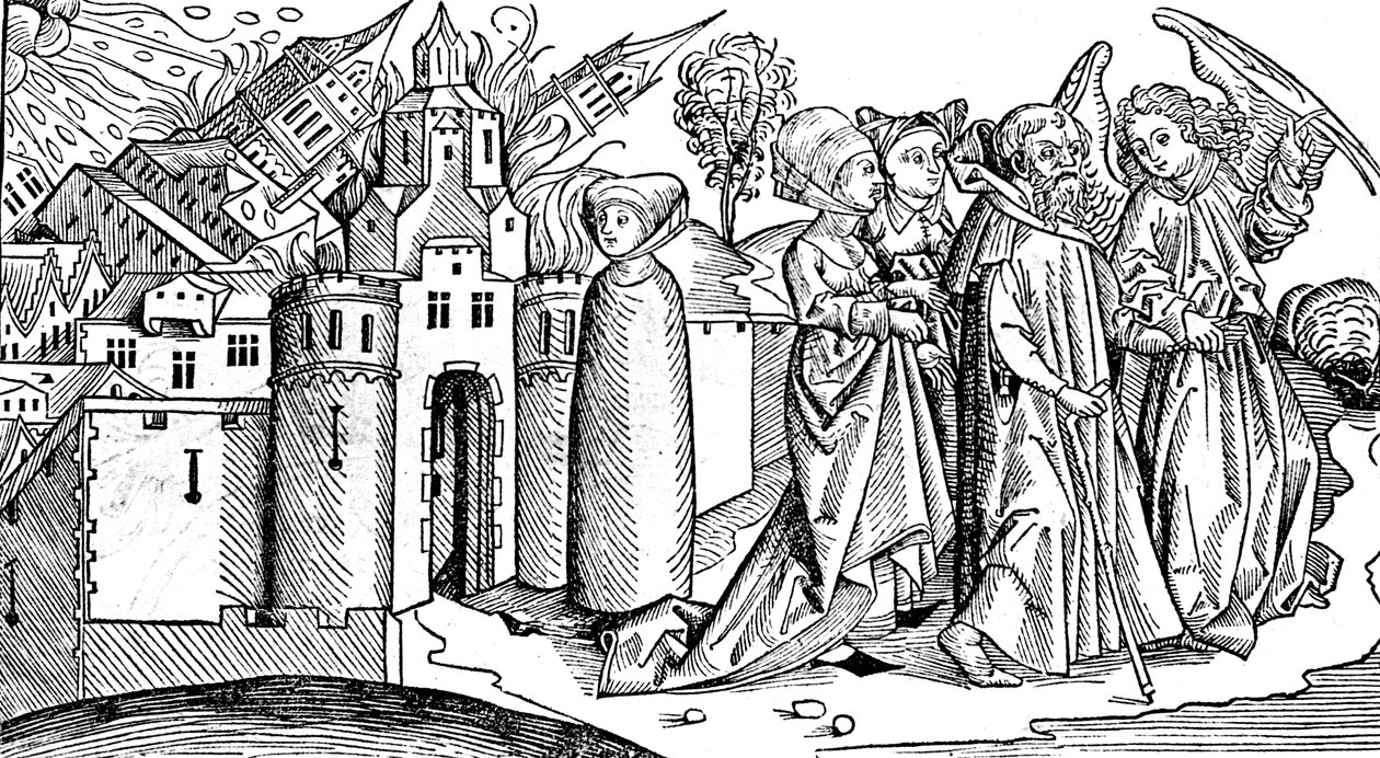 Zniszczenie Sodomy i Gomory przez trzęsienie ziemi, 1493 autorstwa Unbekannt