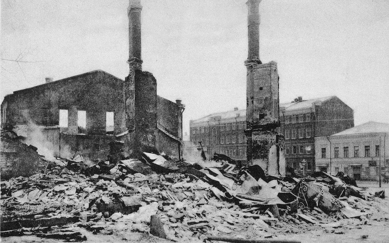 Zniszczenie na moskiewskiej ulicy po rewolucji, Rosja, grudzień 1905 autorstwa Unbekannt