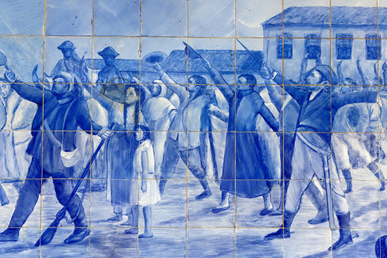 Fragment mozaiki przedstawiający ludzi Cachoeira dopingujących księcia Pedro, który doprowadził Brazylię do niepodległości, Cachoeira, Brazylia autorstwa Unbekannt