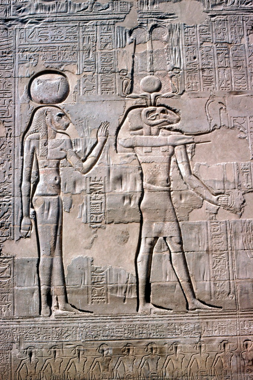 Fragment płaskorzeźby Sekhmet i Chnum, świątynia Chnuma, okresy ptolemejskie i rzymskie autorstwa Unbekannt