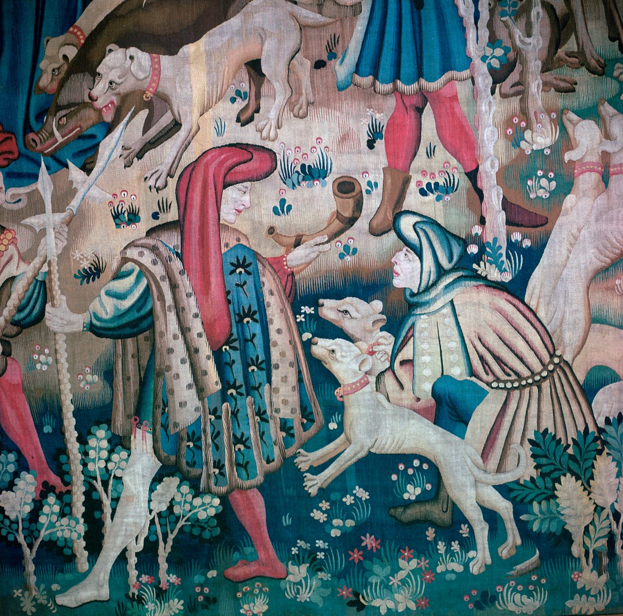 Fragment polowania na niedźwiedzie z gobelinów myśliwskich z Devonshire, XV wiek autorstwa Unbekannt