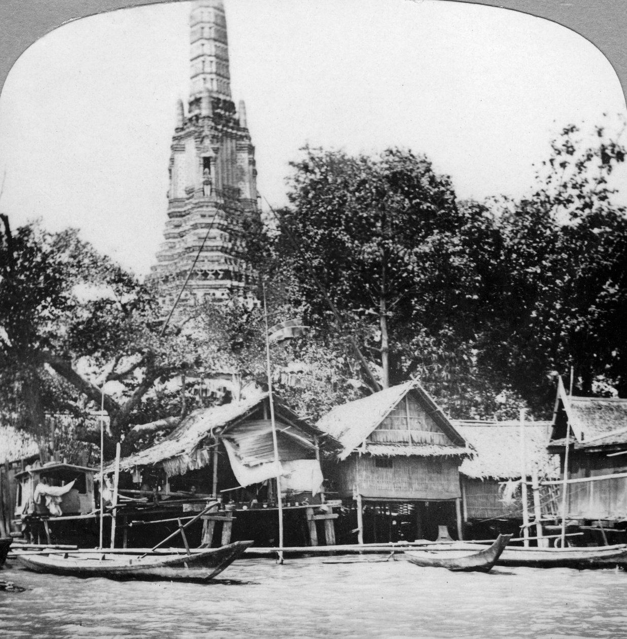 Dhows i domy nad Menem, Bangkok, Tajlandia, 1900 autorstwa Unbekannt