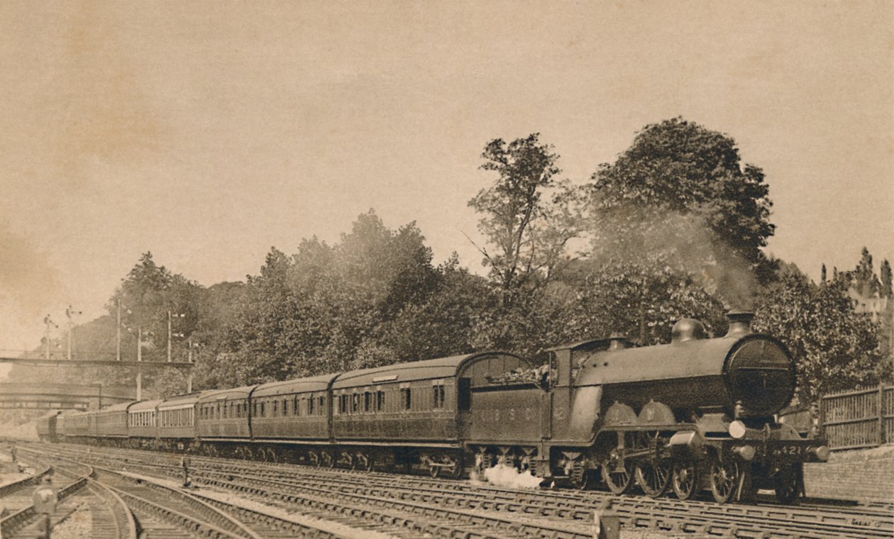 Down Brighton Express w pobliżu South Croydon. Silnik 4-4-2, nr 421, c1920. autorstwa Unbekannt