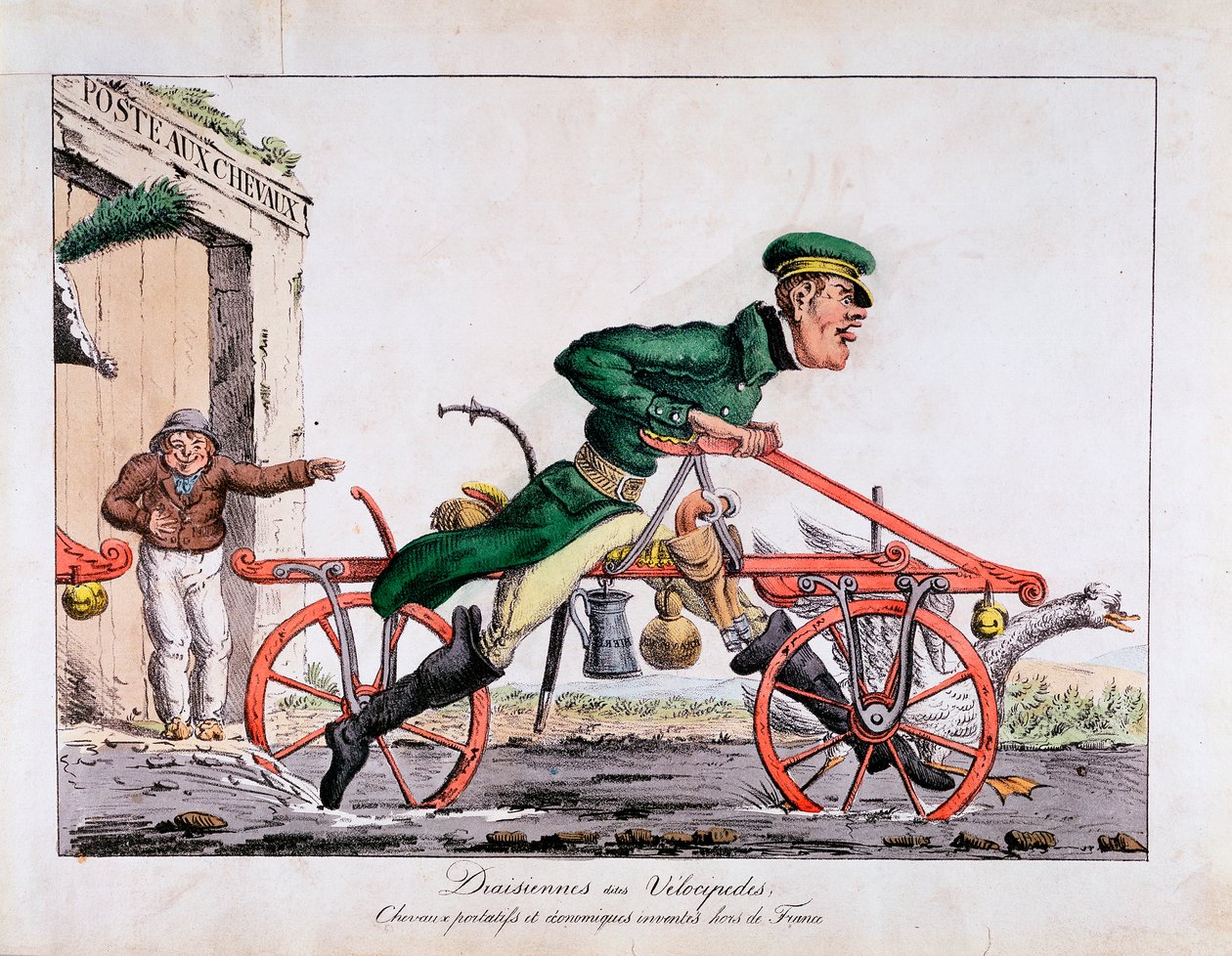 Draisienne lub welocyped pokazany jako zastępujący konie we francuskiej poczcie, 1818 r autorstwa Unbekannt