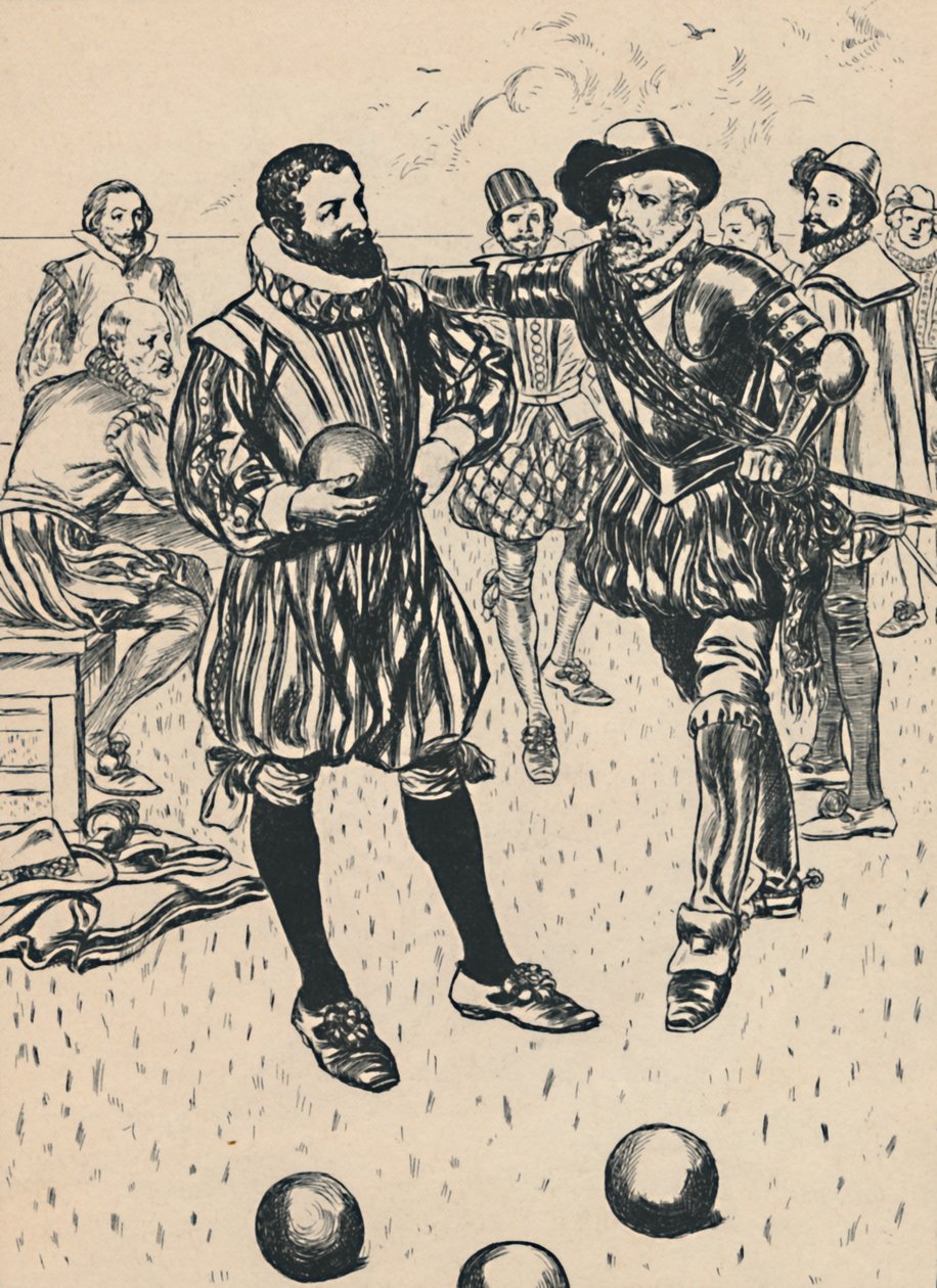 Drake dowiaduje się, że zbliża się Armada, c1907 autorstwa Unbekannt