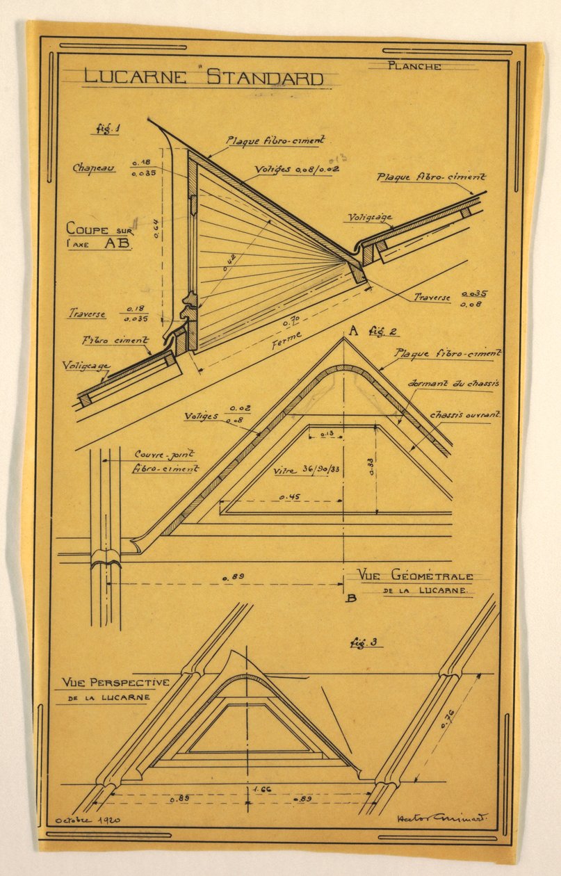 Rysunek, projekt domu masowego projektu Hectora Guimarda, Skylight Construction, październik 1920 autorstwa Unbekannt