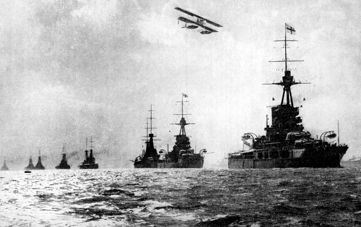 Dreadnoty i hydroplan, Wielka Flota Brytyjska, Morze Północne, I wojna światowa, 1914 autorstwa Unbekannt