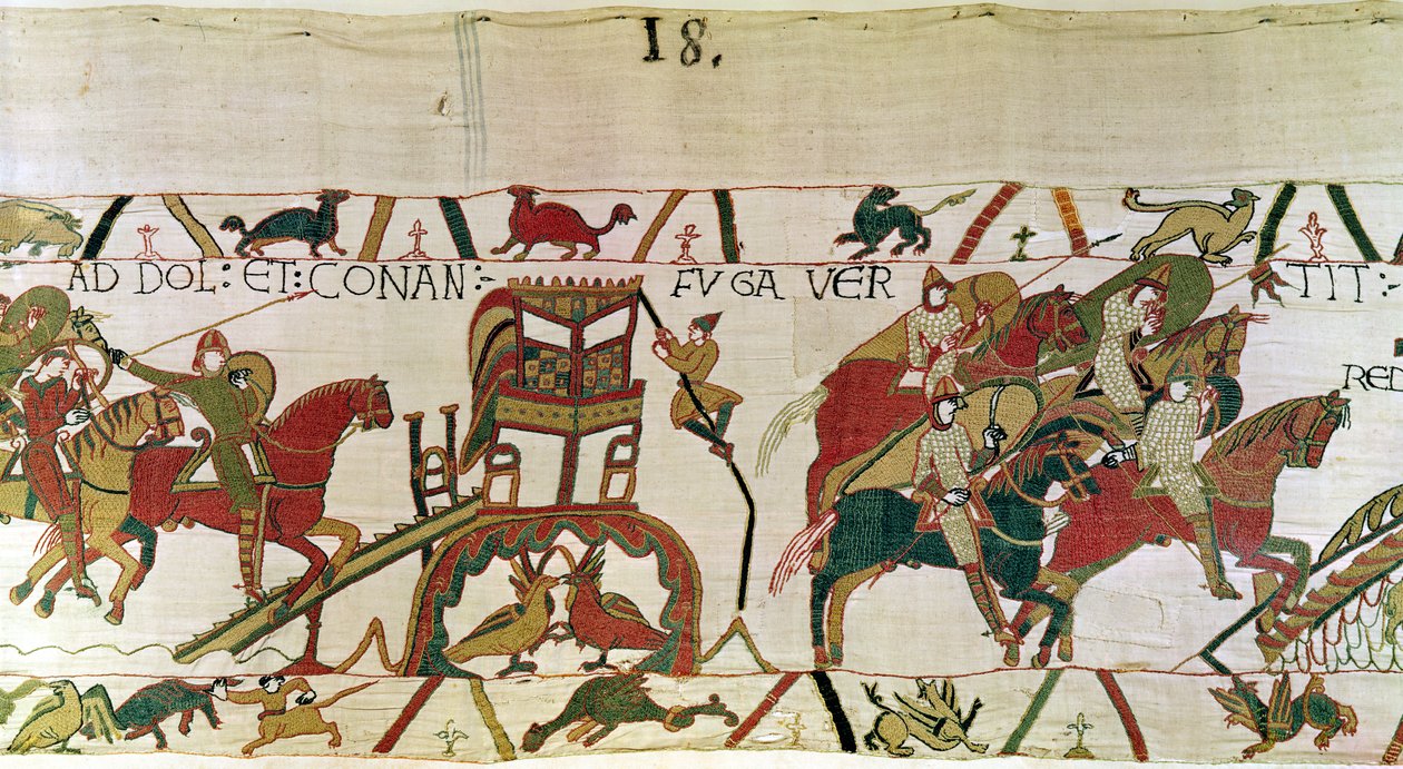 Książę Conan ucieka z Dol w pogoni za rycerzami księcia Williama, Bayeux Tapestry (haft z wełny na płótnie) autorstwa Unbekannt