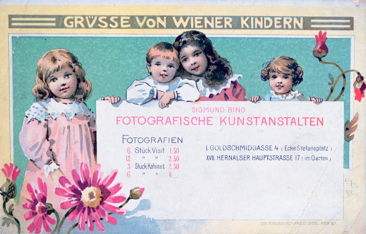 Karta reklamowa wczesnych wiedeńskich fotografów autorstwa Unbekannt