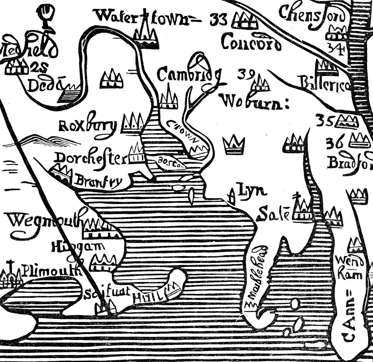 Wczesna mapa Massachusetts Bay, USA autorstwa Unbekannt
