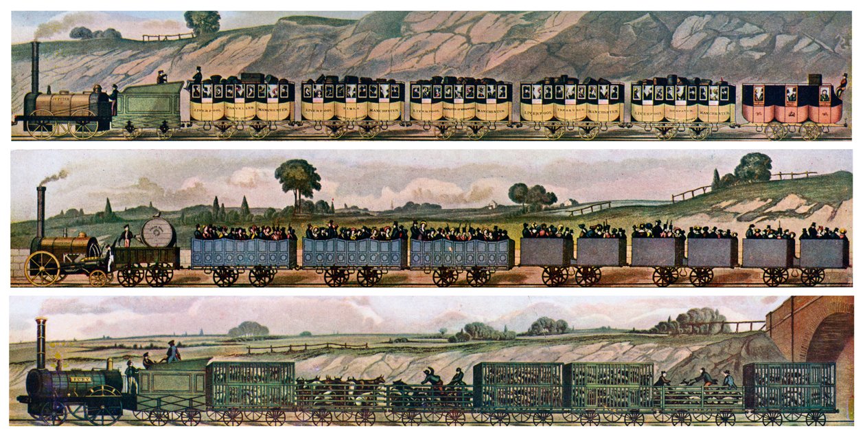 Wczesne pociągi kolejowe, Liverpool i Manchester Railway, Anglia, 1831, c1900-1920 autorstwa Unbekannt
