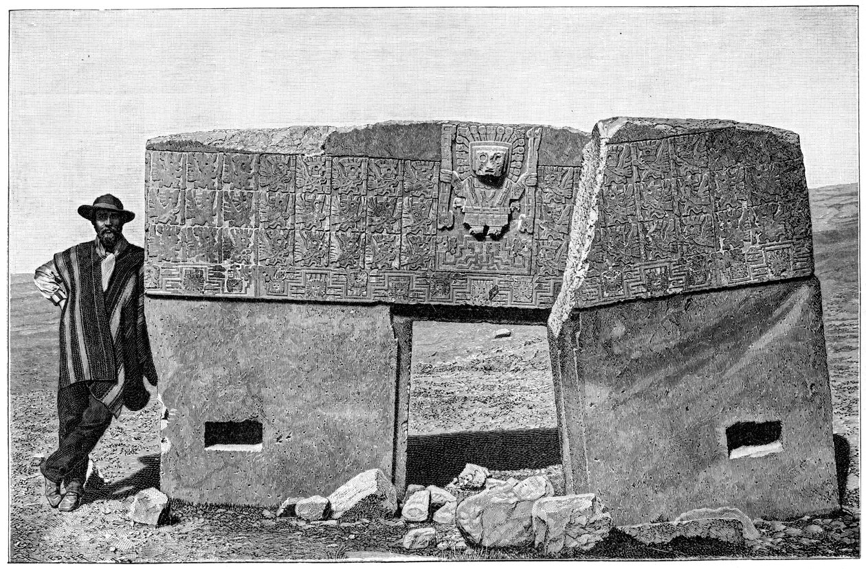 Wschodni aspekt monolitycznej bramy Akapana, Tiahuanaco, Boliwia, 1901 autorstwa Unbekannt