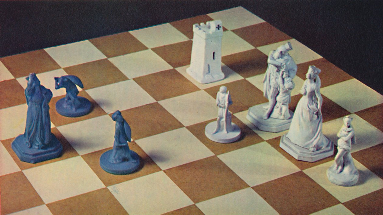 Osiemnastowieczne figury szachowe z niebiesko-białej kamionki, 1948 autorstwa Unbekannt