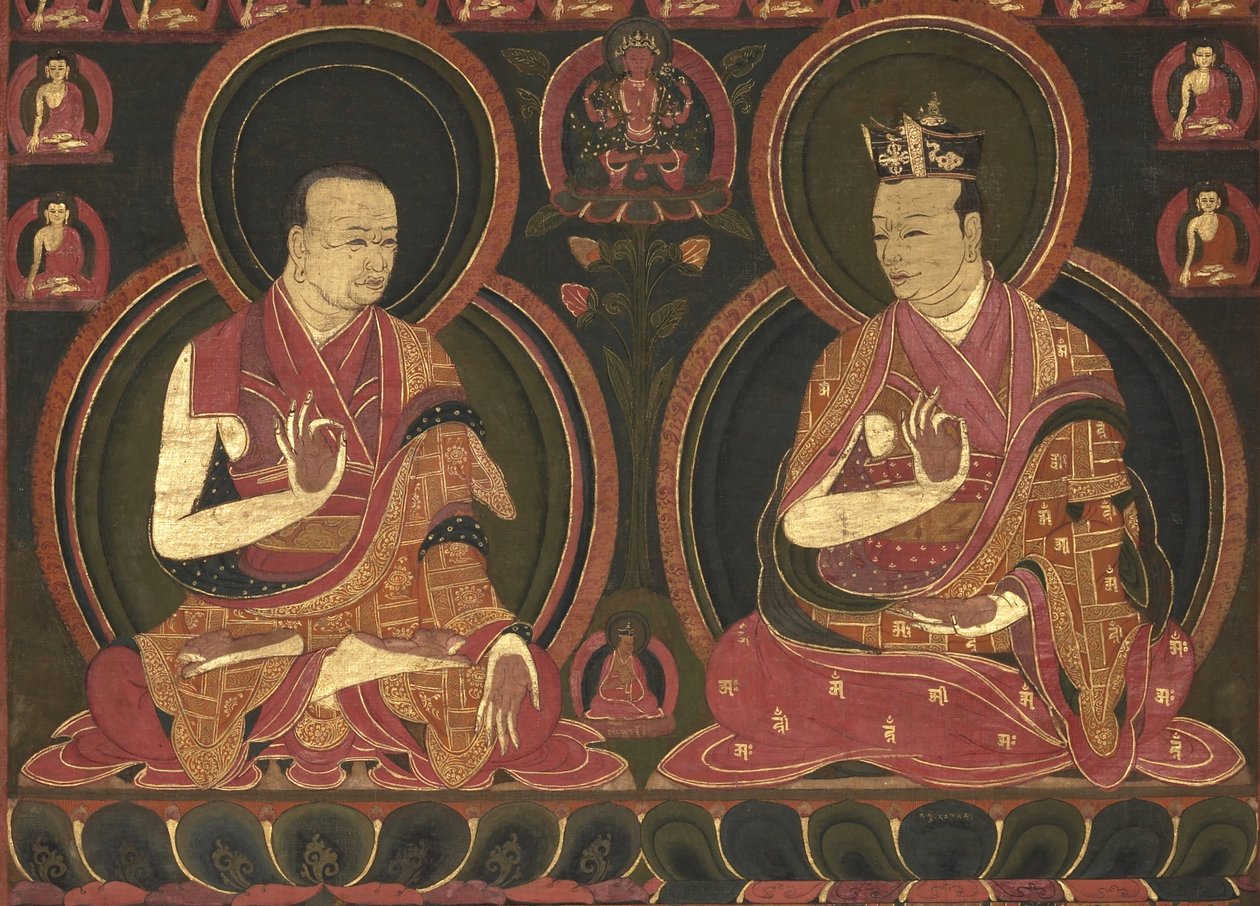Ósmy Karmapa Mikyo Dordże (1507-1554) i jego nauczyciel Pierwszy Sangje Njenpa autorstwa Unbekannt