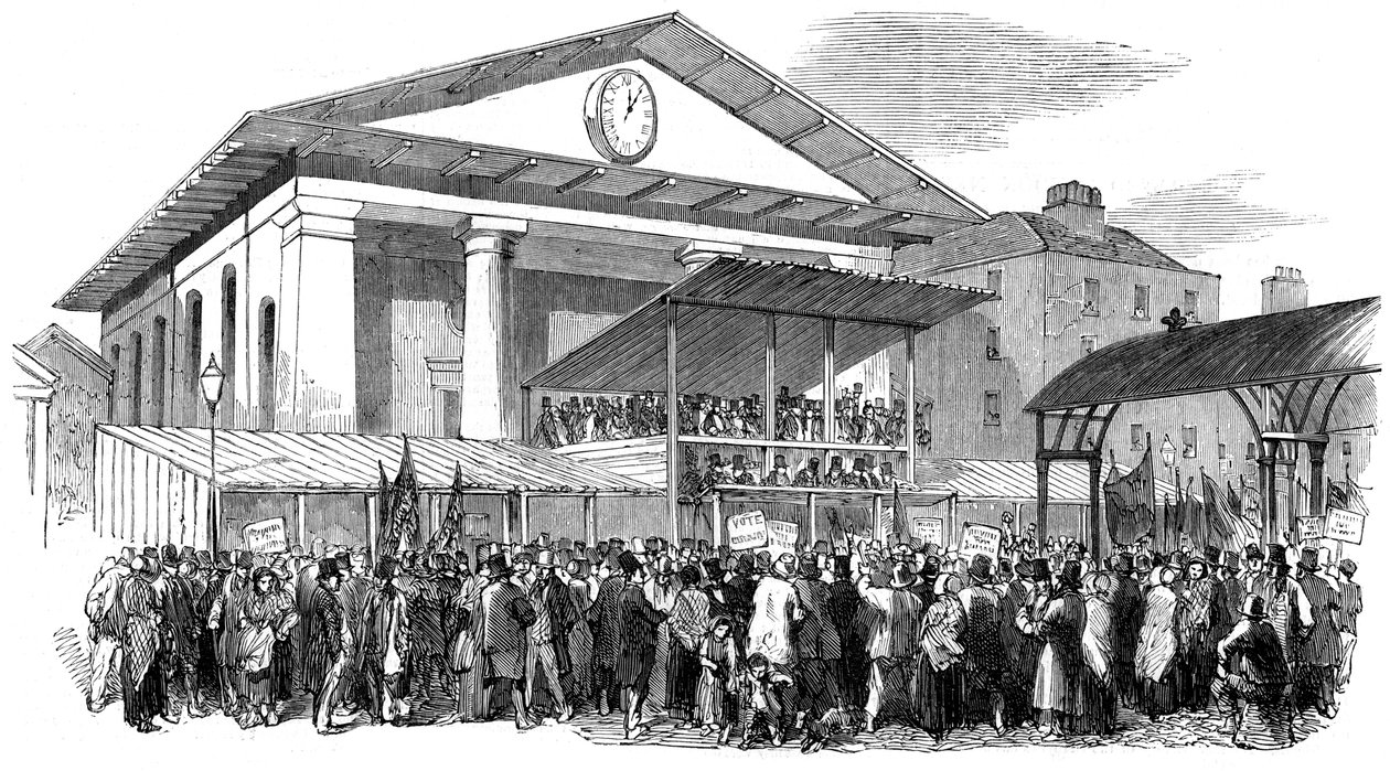 Husting w Covent Garden podczas wyborów w Westminster, Londyn, 1852 autorstwa Unbekannt