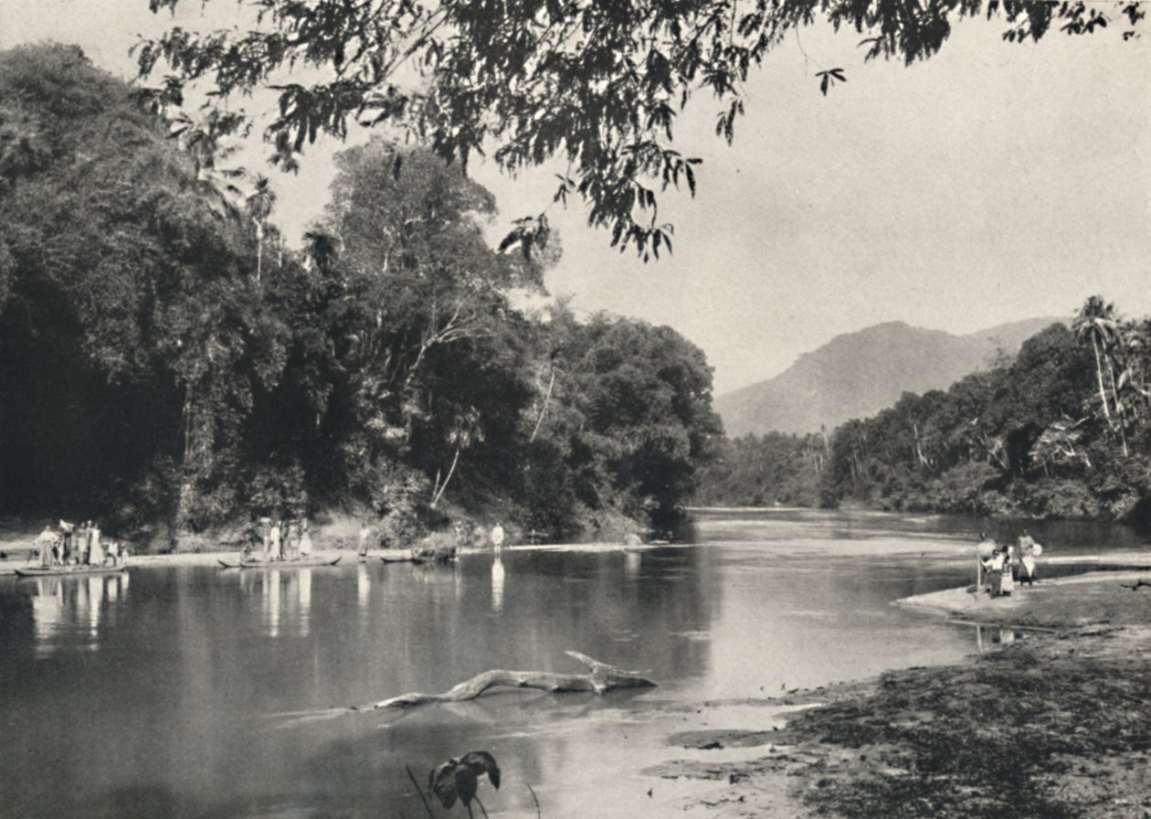 Kąpielisko słoni na Mahavaliganga niedaleko Kandy, 1926 autorstwa Unbekannt