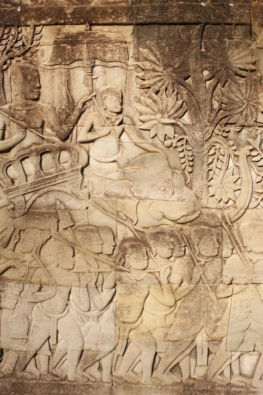 Słonie i wojownicy Rzeźba reliefowa we wschodniej Galerii Zewnętrznej w Bayon, Siem Reap, Kambodża autorstwa Unbekannt