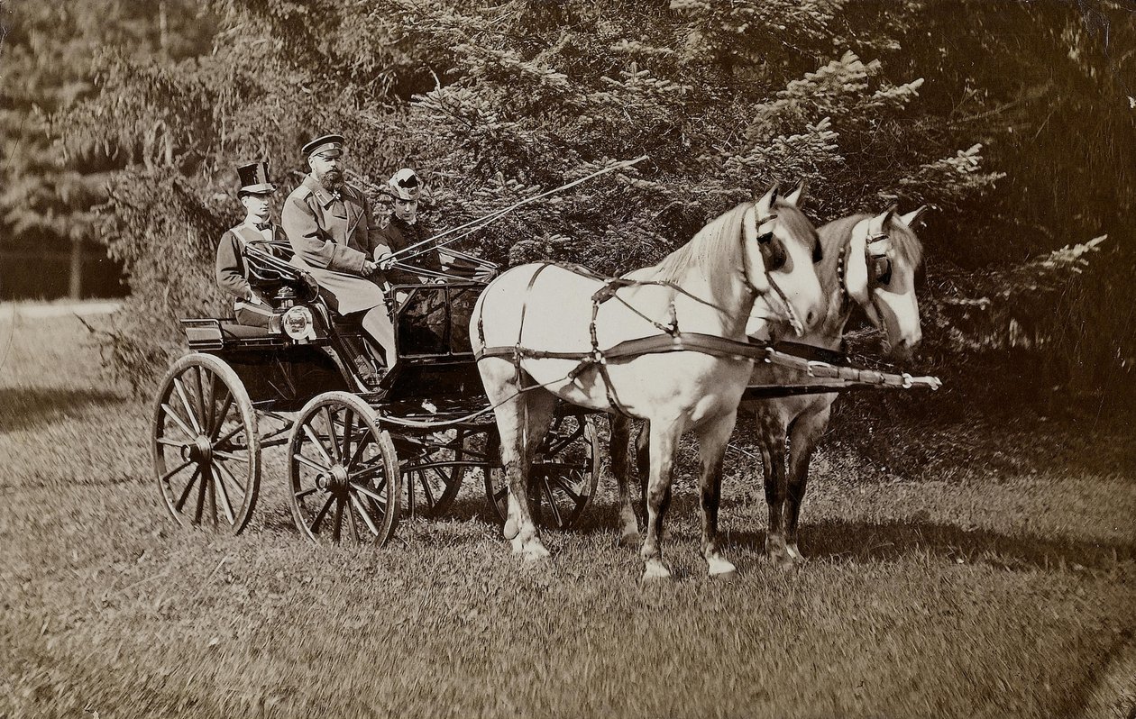 Cesarz Aleksander III 1845-1894 i cesarzowa Maria Fiodorowna 1847-1928 na powozie konnym. autorstwa Unbekannt
