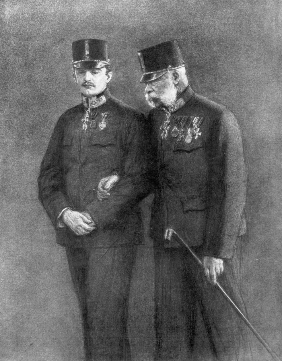 Cesarz Austrii Franciszek Józef I i arcyksiążę Karol Habsburg, 1926 autorstwa Unbekannt