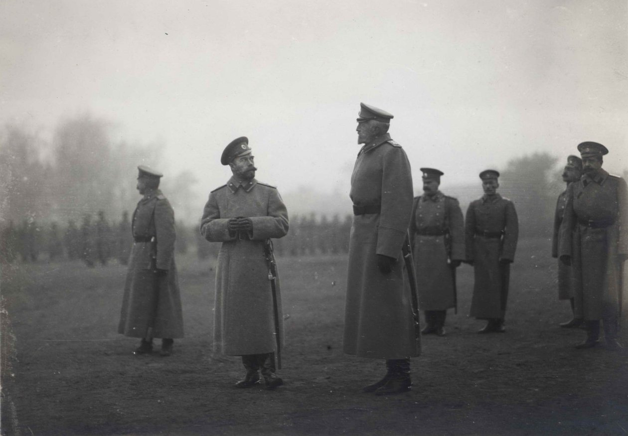 Cesarz Mikołaj II i wielki książę Nikołaj Nikołajewicz w Baranowiczach, wrzesień 1914, 1914 autorstwa Unbekannt