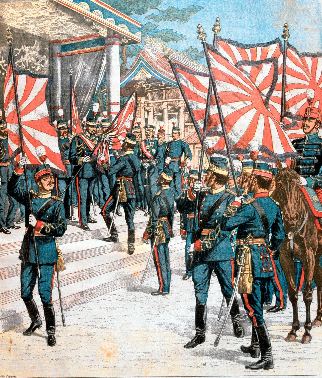 Cesarz Japonii przedstawiający barwy japońskim pułkom, 1904 autorstwa Unbekannt
