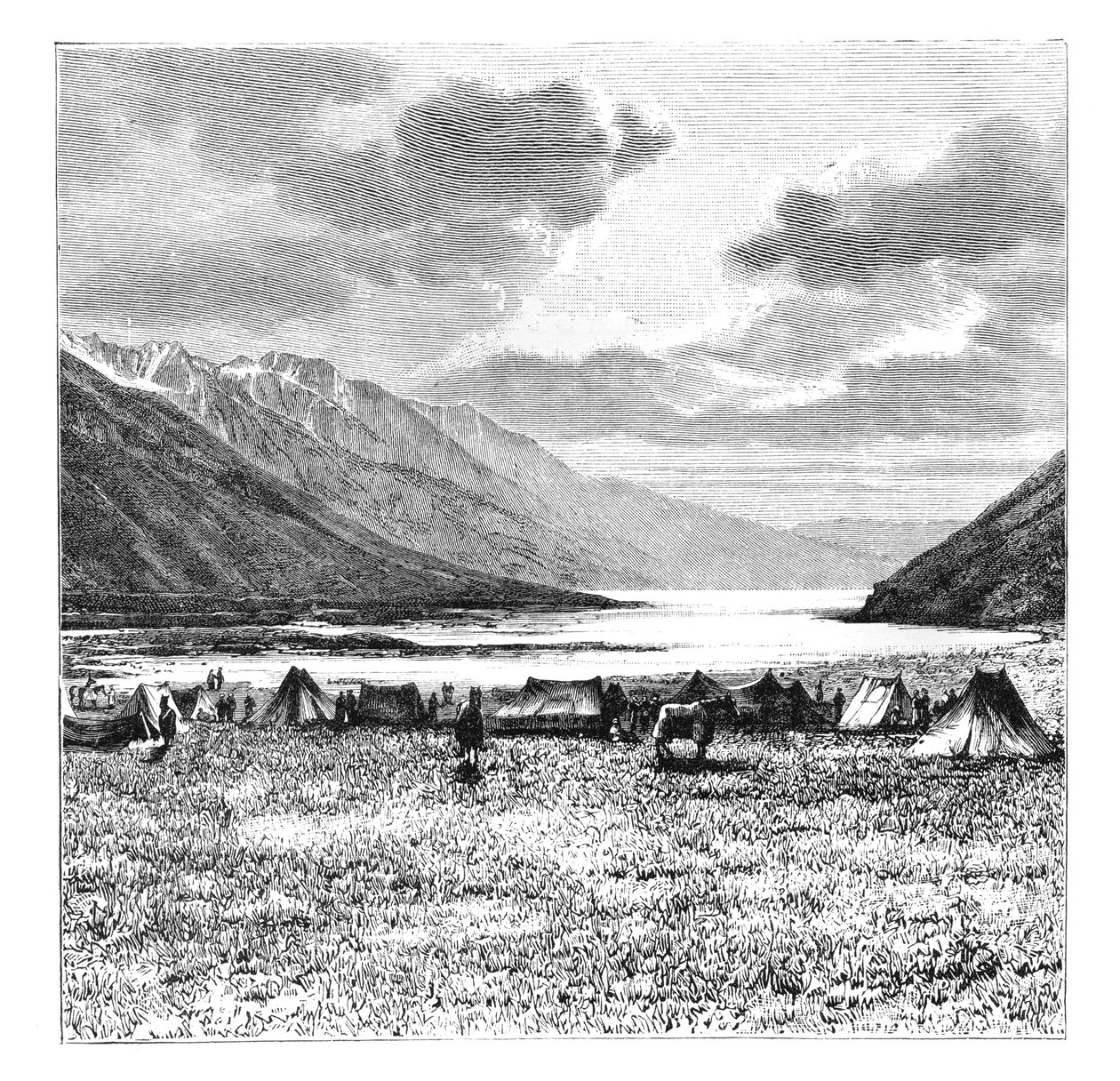 Obóz angielskiej ekspedycji z 1871 r., Jezioro Pang-Kong, Tybet, 1895 r. autorstwa Unbekannt