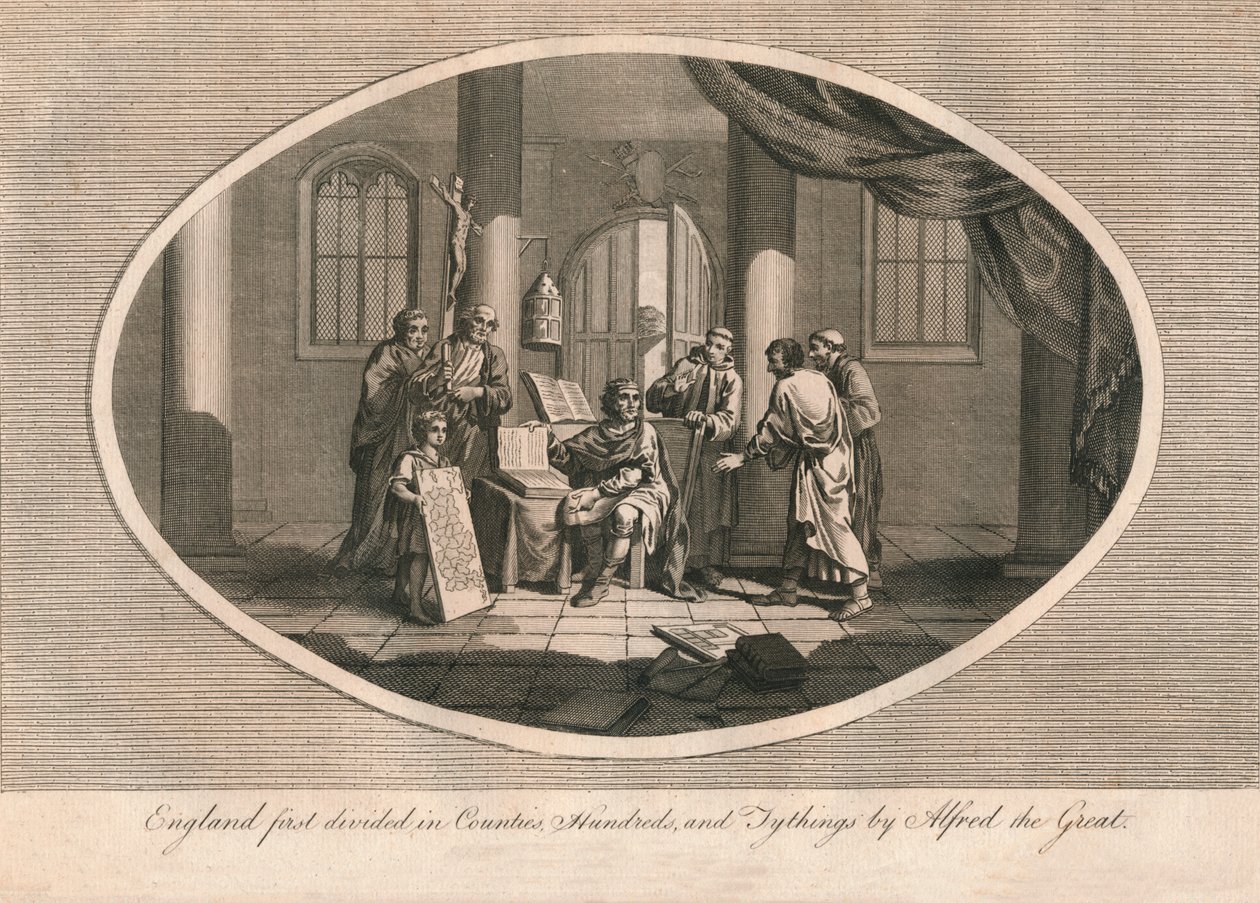 Anglia po raz pierwszy podzielona na hrabstwa, setki i dziesięciny przez Alfreda Wielkiego, ok. 1880 r. 1793 r autorstwa Unbekannt