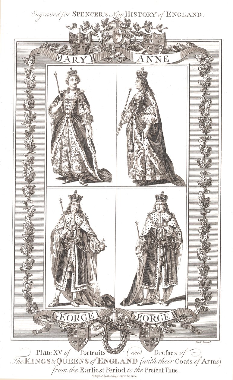 Angielscy królowie i królowe z herbami, 1780-1800 autorstwa Unbekannt