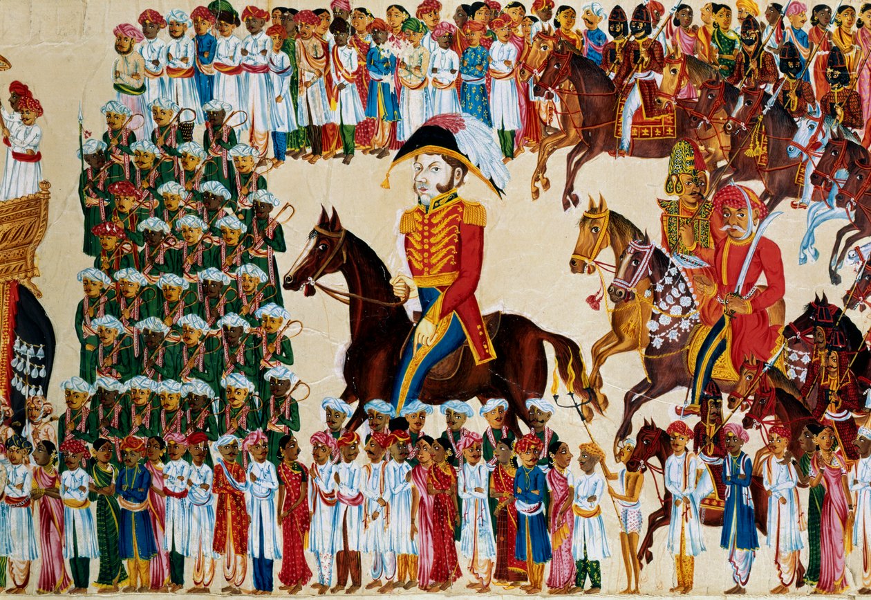 Angielski przodek Kompanii Wschodnioindyjskiej jadący w indyjskiej procesji, 1825-1830 autorstwa Unbekannt