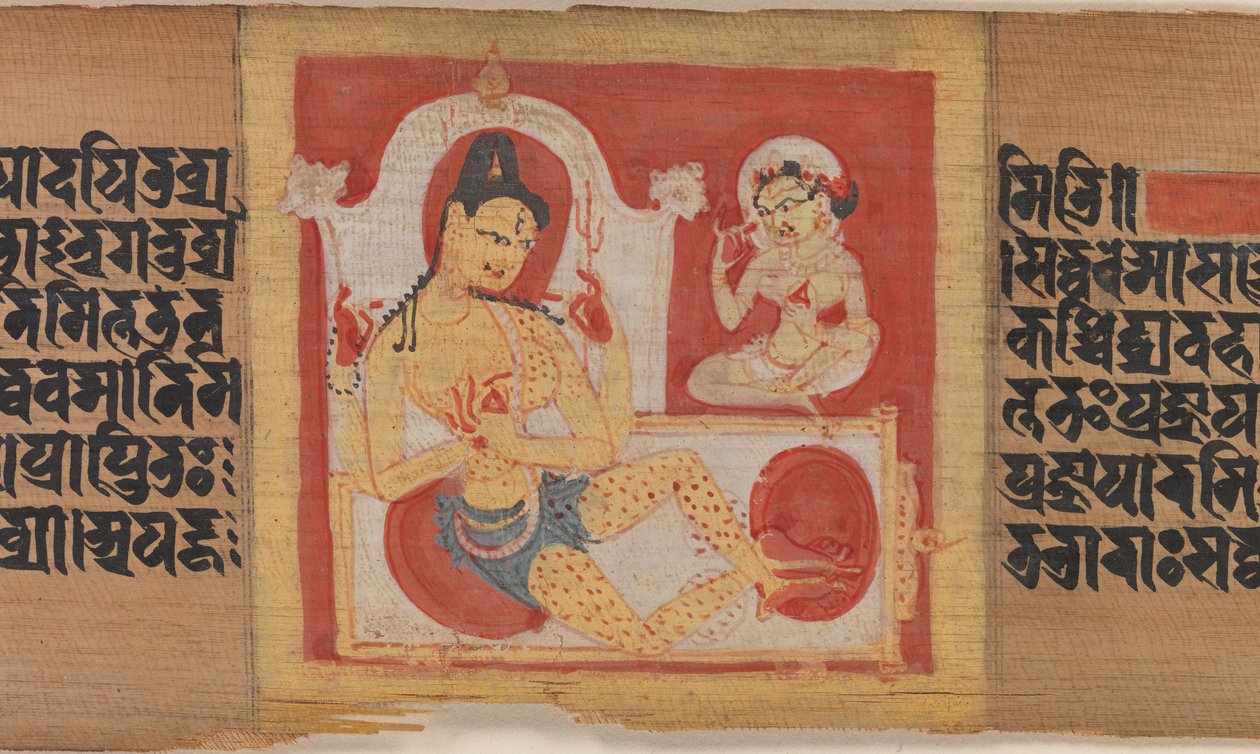 Intronizowany Czteroręki Bodhisattwa, Liść z... Pancavimsatisahasrika Prajnaparamita..., ca. 1090. autorstwa Unbekannt