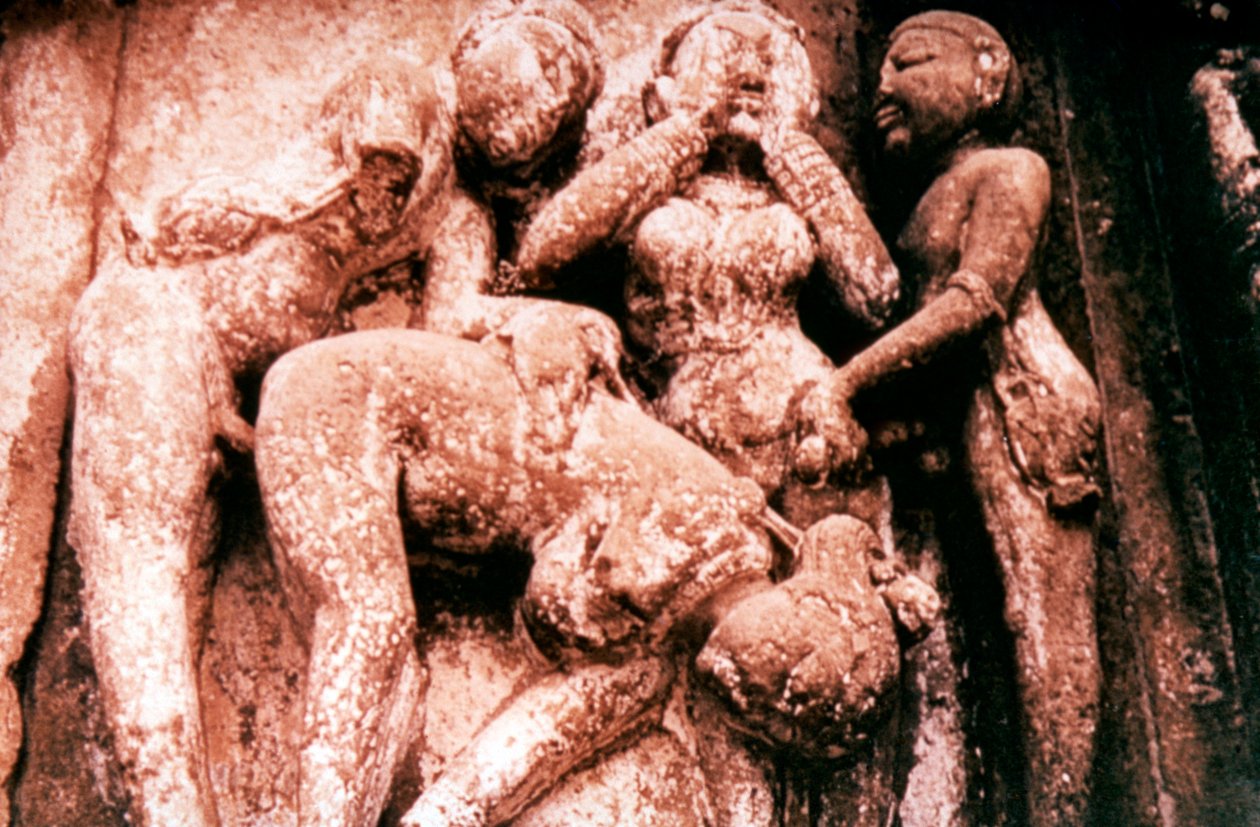 Rzeźba erotyczna, świątynia hinduska, Khajuraho, Indie, 950 - 1050 autorstwa Unbekannt