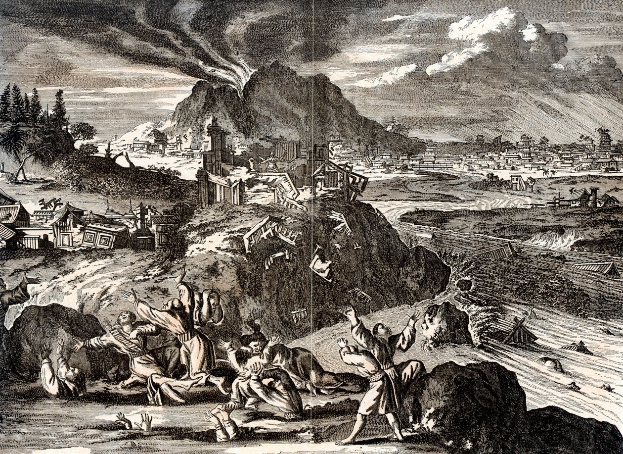 Erupcja Shirane-san i trzęsienie ziemi w Edo Tokyo, Japonia, 1650 autorstwa Unbekannt