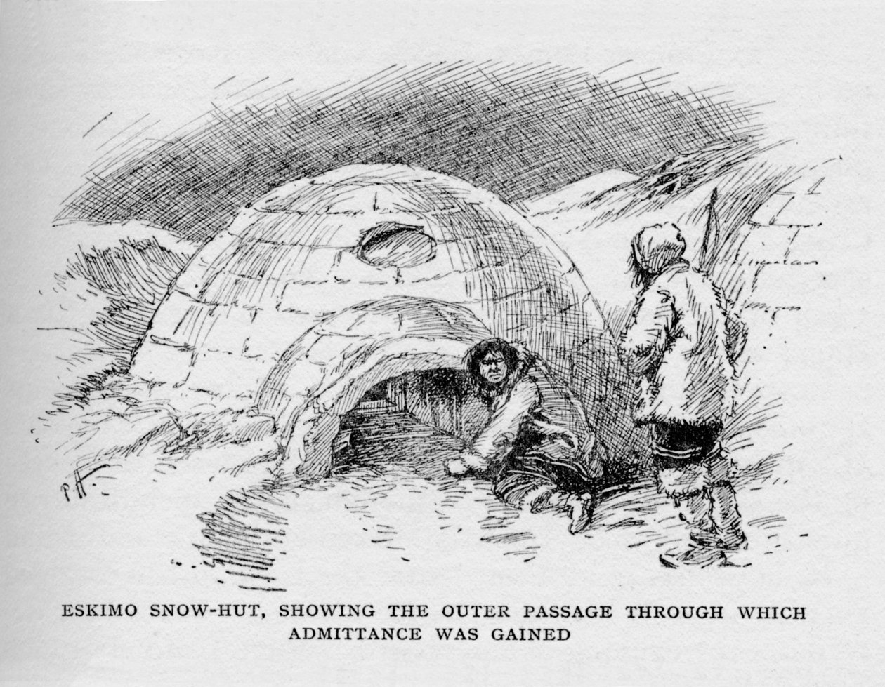 Eskimos Snow-Hut, pokazujący przejście zewnętrzne, przez które uzyskano wstęp, c1927, 1928 autorstwa Unbekannt