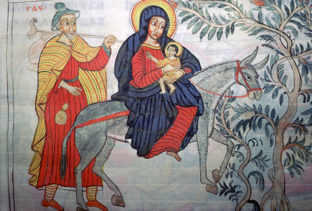 Ilustracja etiopska przedstawiająca Ucieczkę do Egiptu, 1664 r autorstwa Unbekannt