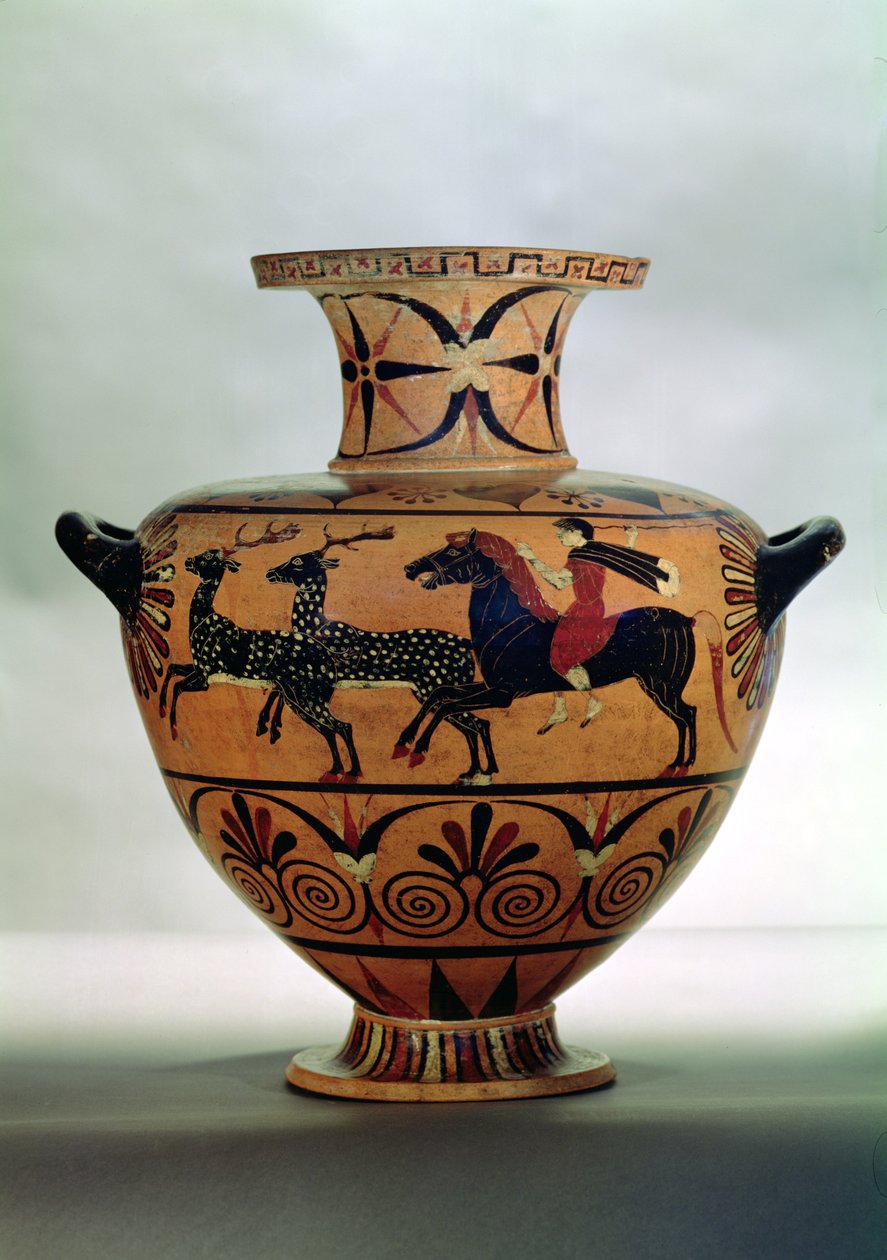 Etrusko-jońskie hydria czarnofigurowe przedstawiające scenę polowania, z Cerveteri, ok. 540-530 p.n.e. (garncarstwo) autorstwa Unbekannt